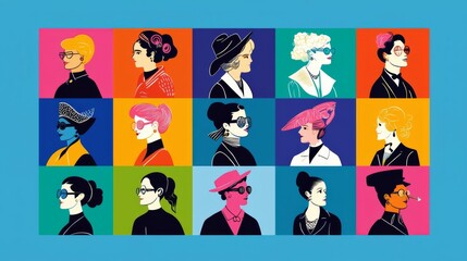 Fototapeta premium A vibrant collage showcasing diverse women's hairstyles and unique fashion styles.