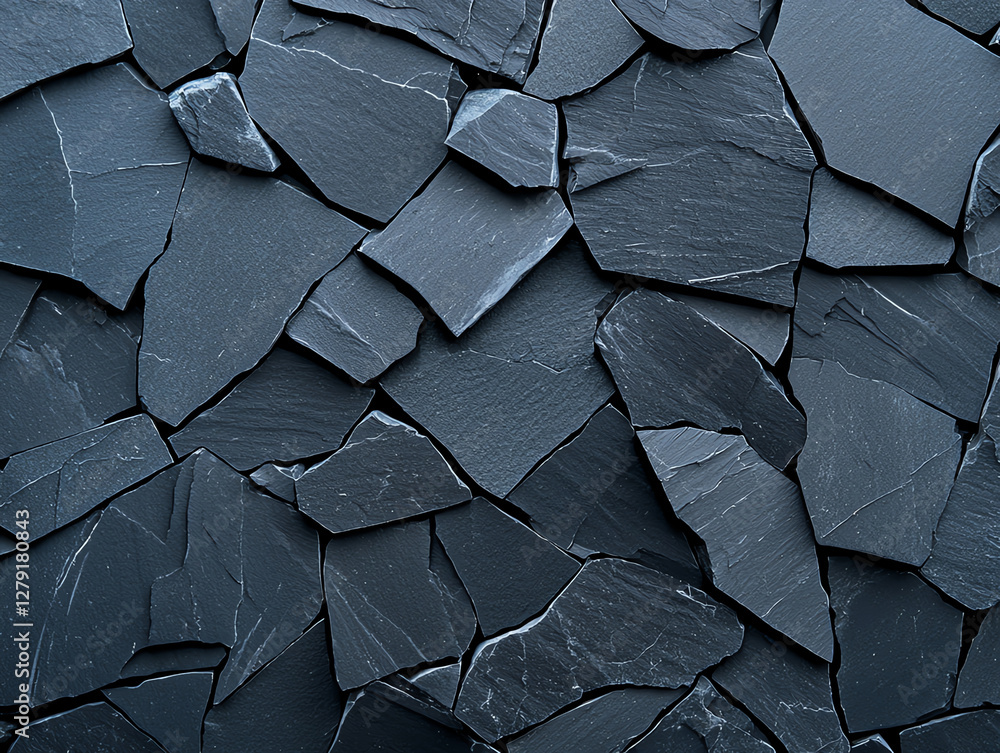 Poster textured black rock surface with rough, angular pieces creating abstract pattern. natural stone show