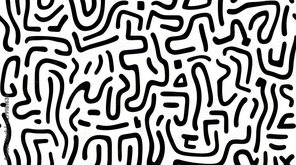 Poster abstract black and white pattern with organic shapes resembling lines and curves. high contrast mono