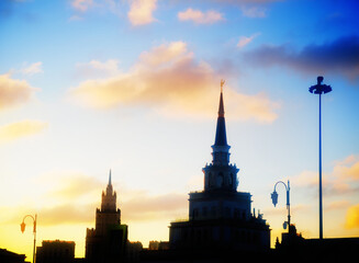 Fototapeta premium Medieval city during sunset time architecture illustration