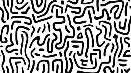 Abstract black and white pattern with organic shapes resembling lines and curves. High contrast monochrome design with irregular lines creating a