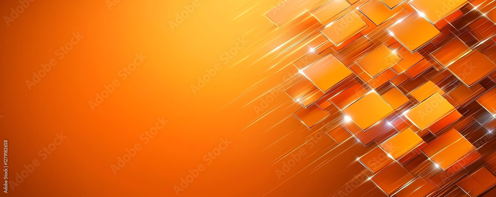 Poster bright orange background with dynamic squares creating modern design. vibrant colors and geometric s