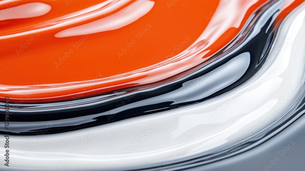 Poster abstract image of swirling orange, black, and white paint. close up view showing texture and fluidit