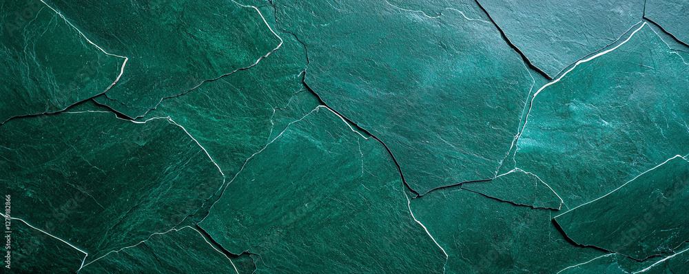 Poster textured green slate surface with natural cracks and patterns, showcasing rich, deep color and uniqu