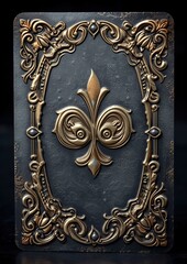 Medieval fantasy empty book with a gemstone-encrusted frame on a dark backdrop