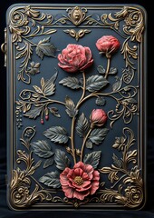 An ornate medieval fantasy card with a jeweled border against a black background