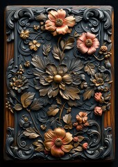Medieval fantasy empty book with a gemstone-encrusted frame on a dark backdrop