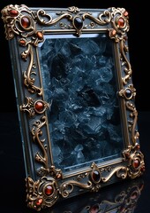 Medieval fantasy empty card with a jeweled frame on a black background