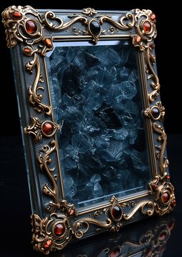 Medieval fantasy empty card with a jeweled frame on a black background