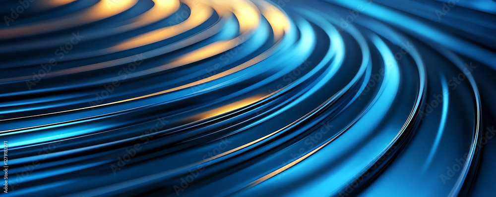 Poster sleek metallic abstract pattern with smooth grooves and vibrant blue tones, creating dynamic visual 