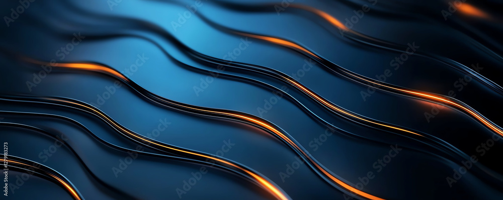 Poster sleek metallic abstract pattern with flowing grooves and warm highlights. design features smooth cur
