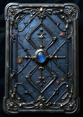 Medieval fantasy empty card with a jeweled frame on a black background