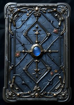 Medieval fantasy empty card with a jeweled frame on a black background