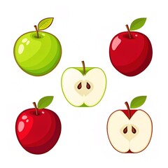 Cartoon Red and Green Apple Illustrations Set