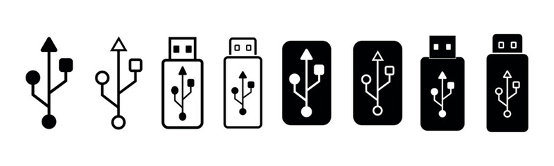 USB icon set, Usb flash drive symbol. Universal USB sign png and vector illustration on transparent background