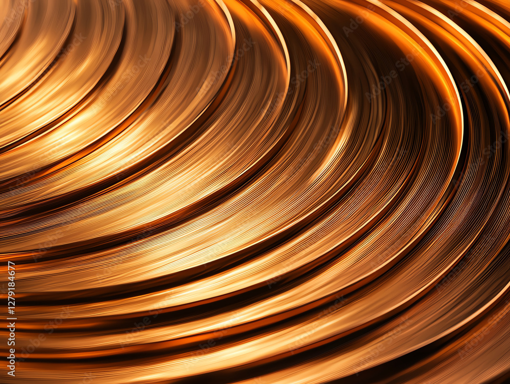Poster shimmering golden metal surface with swirling patterns, creating dynamic and elegant visual effect. 