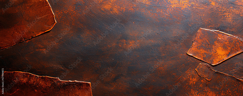 Poster rusty metal texture with abstract patterns in warm tones, showcasing grunge aesthetic. surface featu