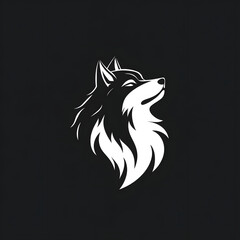 Minimalist Black and White Wolf Logo Design with a Bold and Elegant Silhouette on a Dark Background
