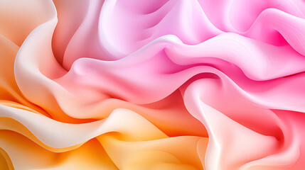 Obraz premium Soft, flowing fabric in shades of pink, orange, and yellow creates dreamy, abstract background. gentle curves and gradients evoke sense of calm and warmth
