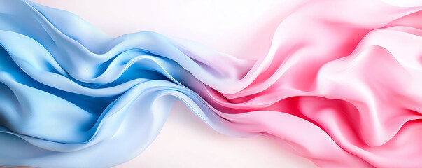 Obraz premium Soft blue and pink silk fabric flowing together, creating smooth gradient. gentle curves and folds evoke sense of elegance and tranquility