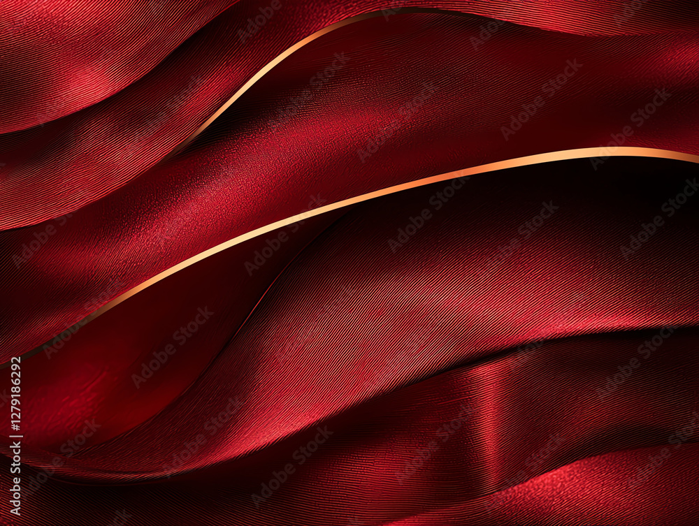 Poster luxurious red satin fabric with flowing waves and soft texture, creating elegant and rich appearance