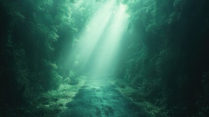 Obraz premium Sunlit Path Through An Enchanting Green Forest
