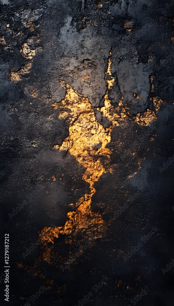 Poster abstract background displays golden fissures within a dark textured surface
