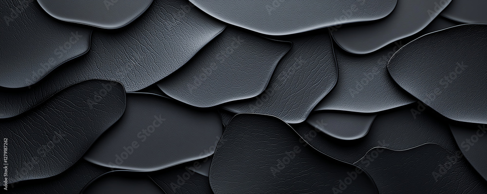Poster textured black leather layers create modern and stylish background. smooth, matte finish adds depth 