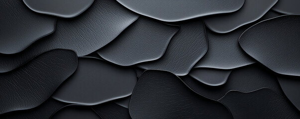 Obraz premium Textured black leather layers create modern and stylish background. smooth, matte finish adds depth and sophistication, perfect for various design applications