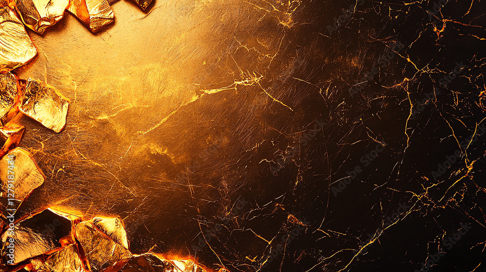 Poster golden texture with shiny crystals on dark background, creating luxurious and elegant atmosphere. in