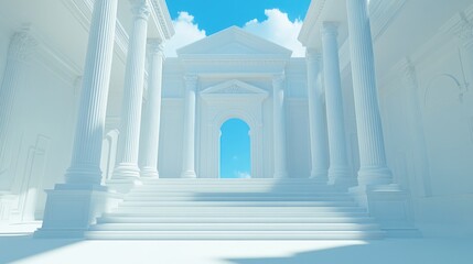 Ancient greek architecture with majestic white columns and blue sky. Easter, Pascha, Paskha, Ostern, Pascua, Paques - Orthodox and Catholic Holiday celebration