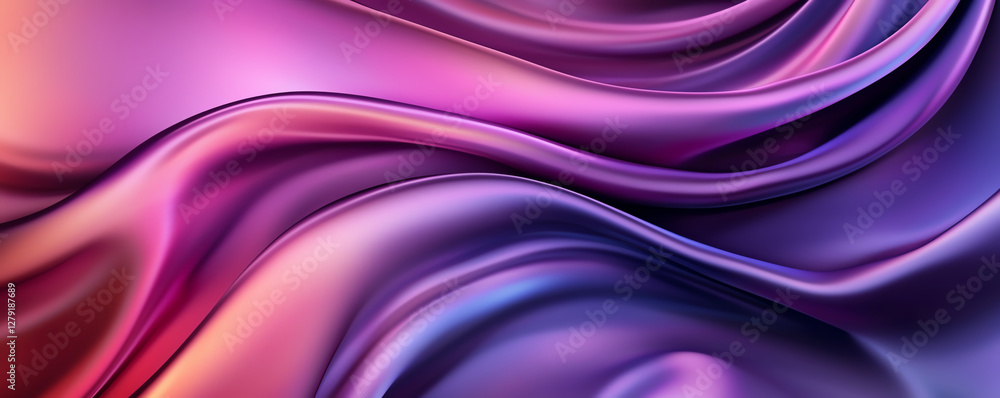 Poster sleek fabric waves in gradient shades of purple and red create mesmerizing texture. iridescent surfa