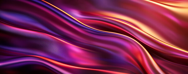 Fototapeta premium Vibrant flowing fabric in shades of purple, red, and gold creates dynamic texture. smooth waves evoke sense of movement and elegance, perfect for artistic backgrounds