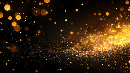 Fototapeta premium Golden glittering particles create mesmerizing background with dark gradient, evoking sense of magic and celebration. Perfect for festive designs and elegant themes