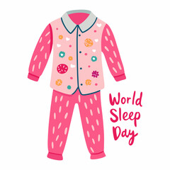 Obraz premium Cute Pink Pajama Set – Cozy Sleepwear Illustration for World Sleep Day.