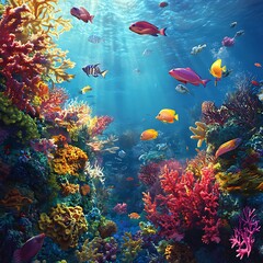 Marine Life School Fish Swimming Coral Reefs Underwater Stunning Scene