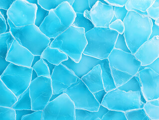 Translucent blue ice pieces create stunning, textured surface resembling frozen lake. intricate patterns and shades evoke sense of calm and serenity