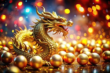 Fototapeta premium Golden Dragon Festive Celebration Ornate Spheres AI Art