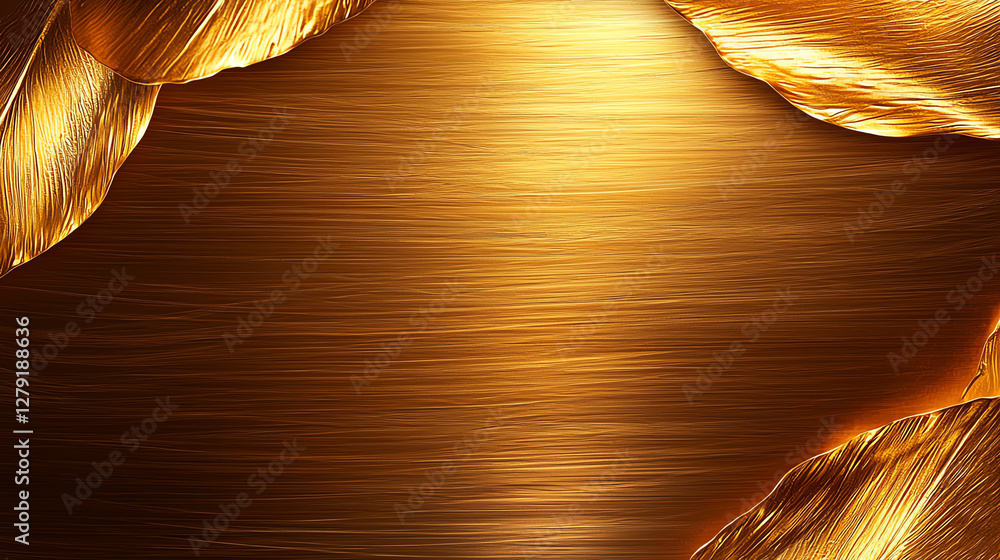 Poster golden textured background with flowing lines and leaf like edges, creating elegant and luxurious fe