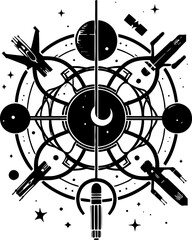 A minimalist black-and-white poster combining Star Wars symbols and the phrase "May the Force Be With You."