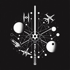 A minimalist black-and-white poster combining Star Wars symbols and the phrase "May the Force Be With You."