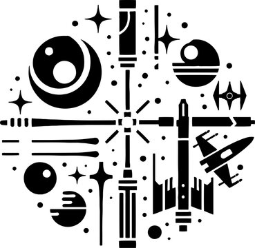 A minimalist black-and-white poster combining Star Wars symbols and the phrase "May the Force Be With You."