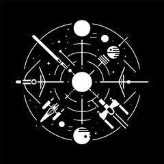 A minimalist black-and-white poster combining Star Wars symbols and the phrase "May the Force Be With You."
