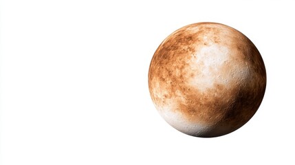 Fototapeta premium Detailed close up view of a light brownish tan and off white celestial object, exhibiting a spherical shape and a textured surface against a plain