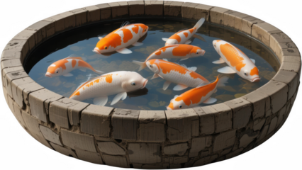 Colorful Koi Fish Swimming in a Stone Pond Aquatic Life Garden Decor