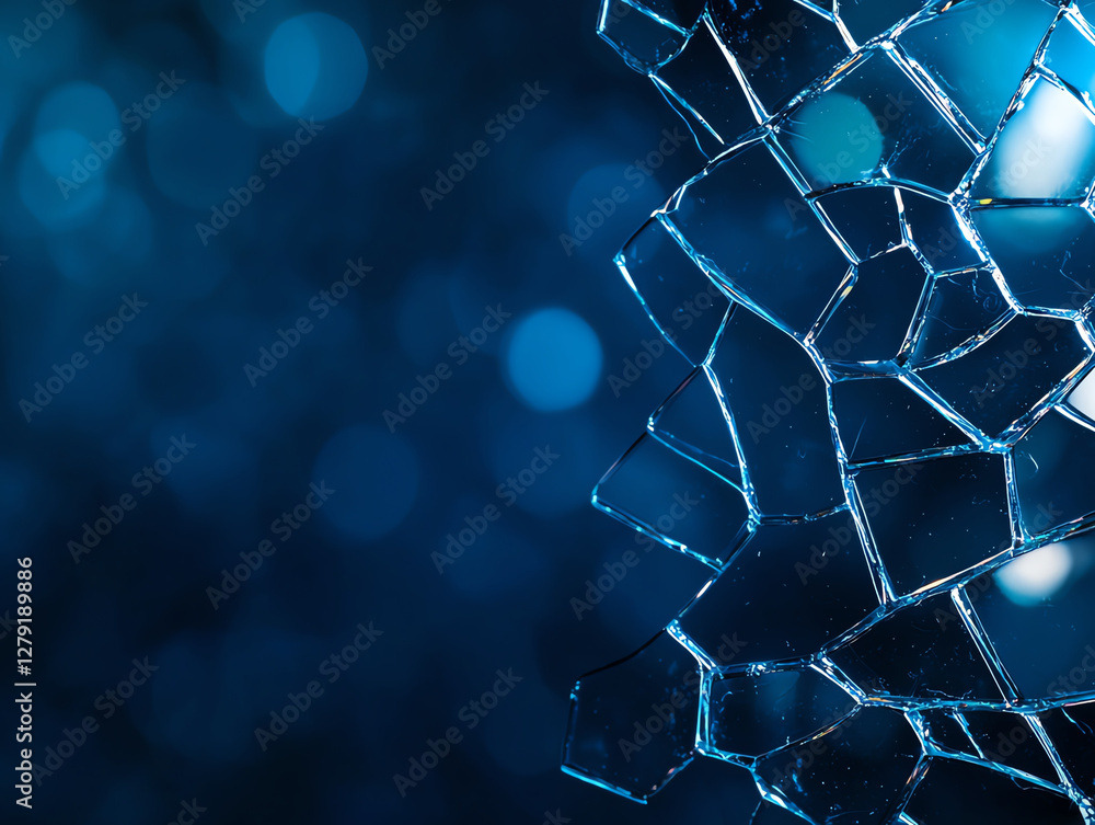 Poster shimmering glass texture with dark blue background, creating captivating visual effect. intricate pa