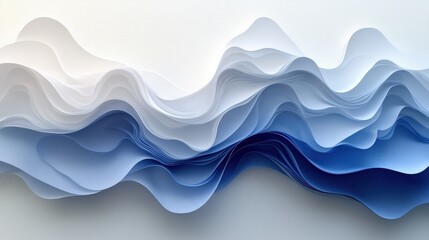 Fototapeta premium Abstract wave pattern created from layered paper in shades of blue and white, evoking tranquility