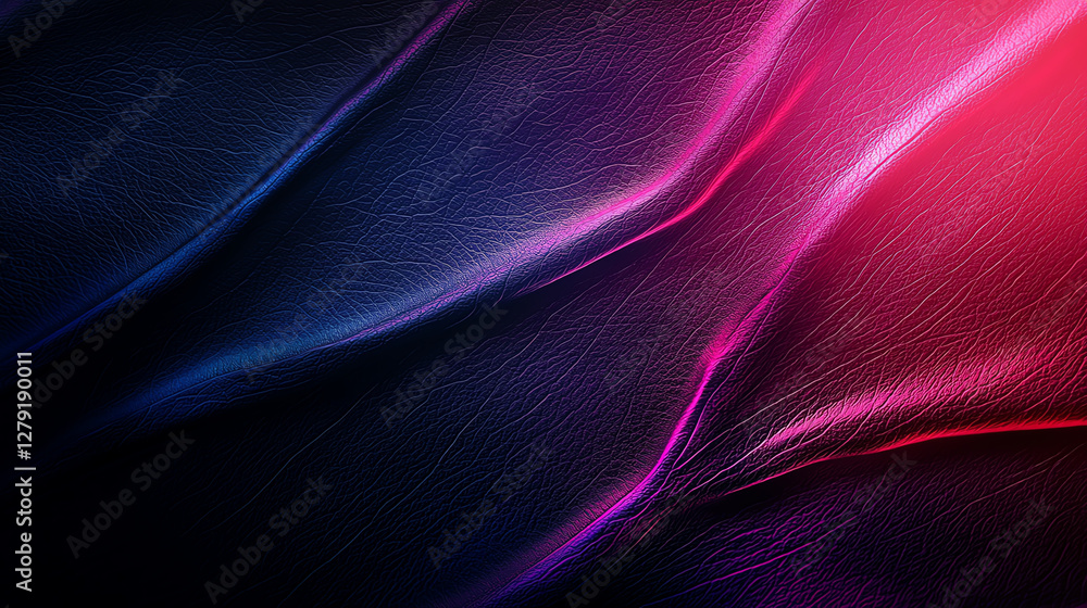 Poster textured leather surface with dark purple and red hues, creating abstract and vibrant appearance. in