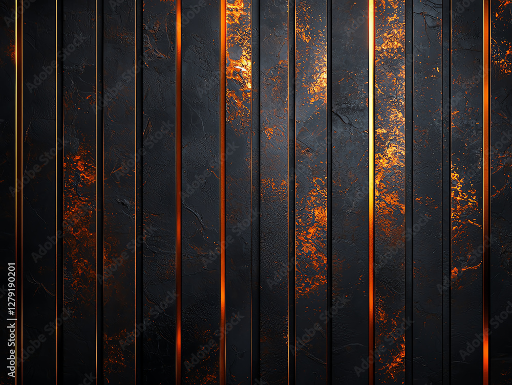 Poster textured dark background with vertical lines and warm copper accents, creating modern and industrial