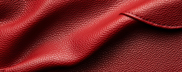 Luxurious dark burgundy red leather texture with pebble grain finish, showcasing its rich color and soft folds. Perfect for upholstery or fashion design